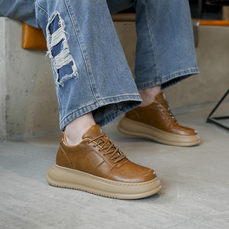 7cm Lifting Elevator Shoes Men Genuine Leather Platform Sneakers Thick Sole & Hidden Height Increase Board Casual Sports Shoes