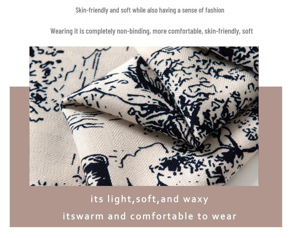 Vintage Forest Castle Print Wool Scarf: Double-Sided Women's Autumn Neck Warmer & Versatile Sunscreen Shawl