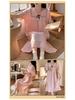 2026 Summer Women's Woven Cotton Nightgown with Bra Pads - Princess Style Short-Sleeve Long Dress