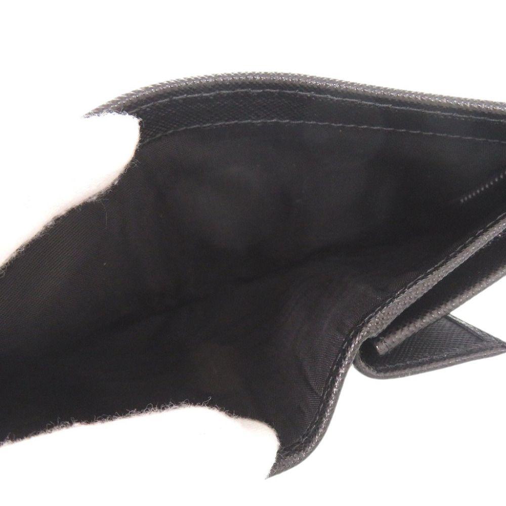 Used Like New Prada Triangle Logo Nylon Saffiano Leather Black Bi-fold Wallet Black 1741 PRADA