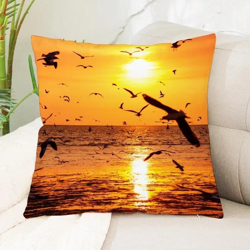 45X45Cm Sea Waves Beach Pillowcase Office Cushion Creative Home Car Lumbar Cushion Cover Sea View Pillow Cover Pillow Case