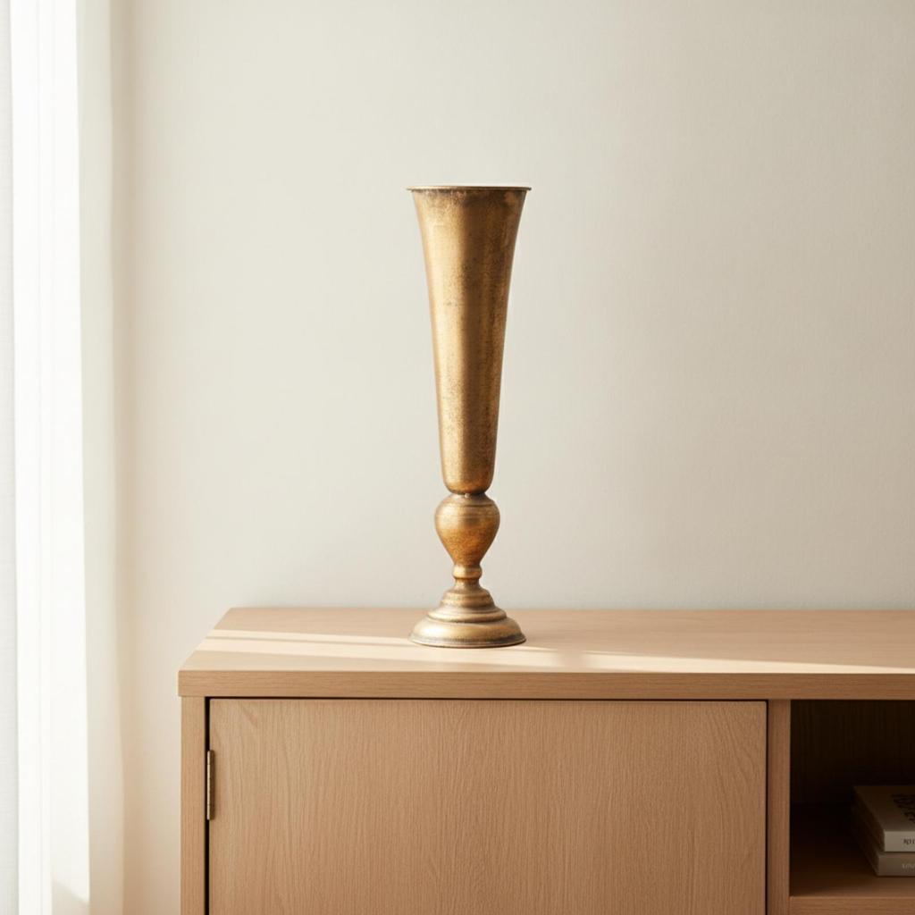 Metal Flower Vase with Pedestal Base Elegant Handles Stable