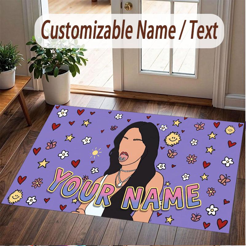 Custom Name Crystal Velvet Rug,Olivia Rodrigo Comfortable Anti Slip Floor Mat For Room Decoration
