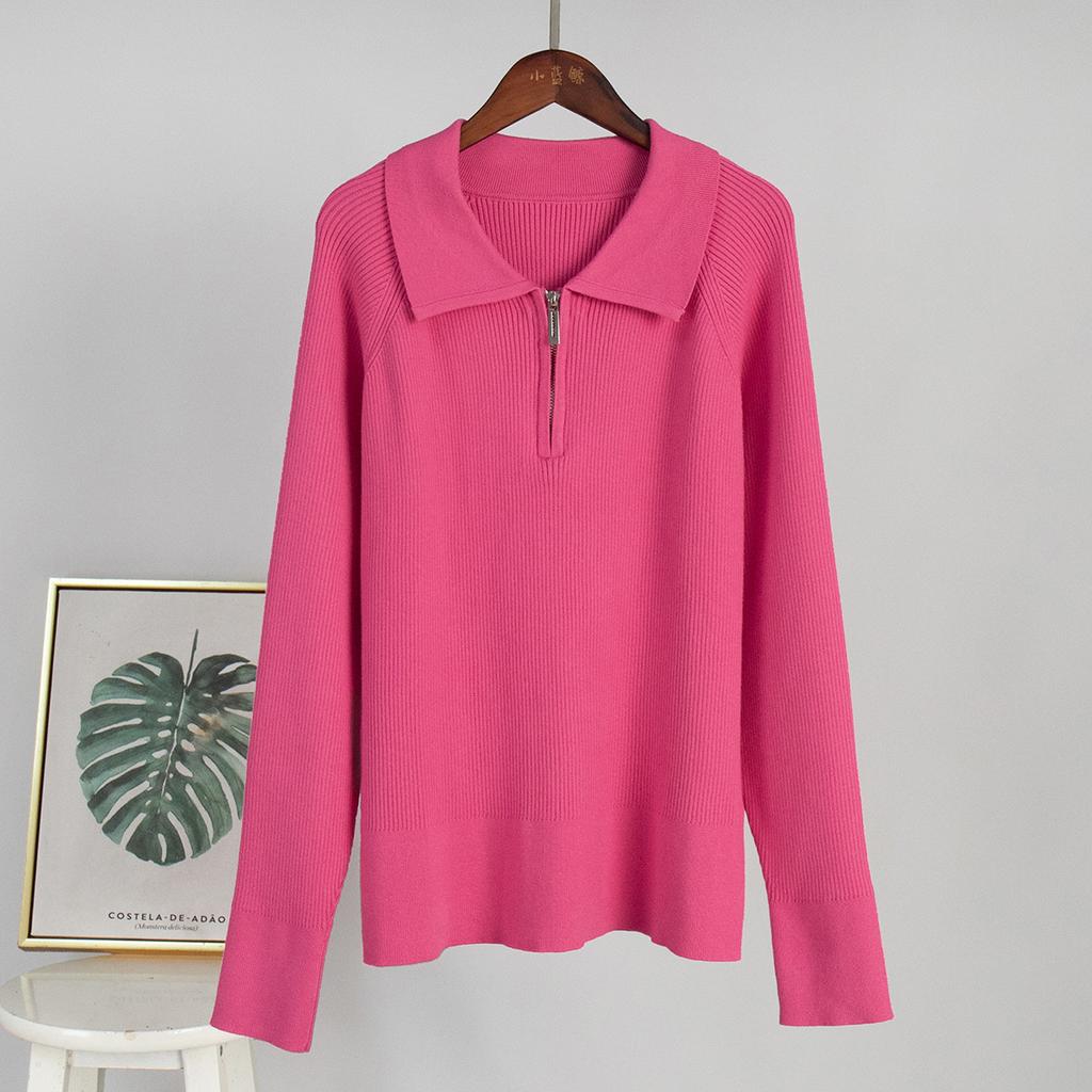 2026 Fall Winter New Polo Collar Knit Sweater Women Casual Pullover Top