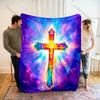 1PC Stained Glass Cross Glow Print Believer Pray blanket Warm soft flannel material suitable for all seasons luxurious gift