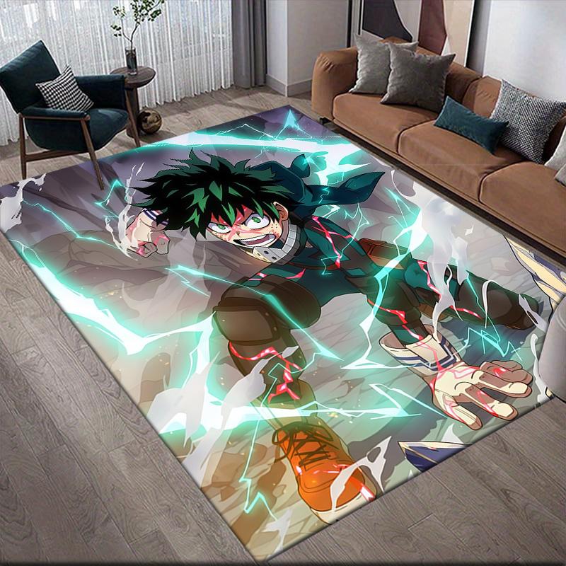 My Hero Academia Midoriya Theme Anti-Slip Floor Mat, Rectangular Carpet for Home Game Room & Living Space