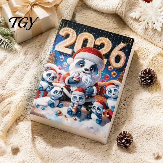 Festive Party Decoration Christmas Panda Advent Calendar, 24 Days Countdown Contains Acrylic Calendar for Kids Ornaments, Cute Hanging