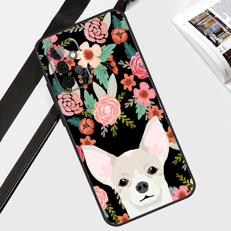 Chihuahua Face Floral Dog Case For Samsung Galaxy A12 A22 A32 A52 A56 A36 A26 A16 A06 A54 A34 A14 A13 A53 A15 A35 A55