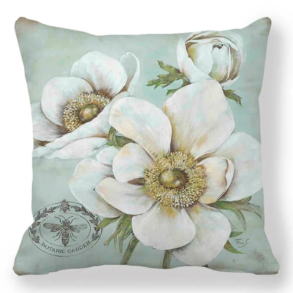 Flower Printing Throw Pillow Covers Vintage Oil Painting Birds Floral Square Cushion Cover Pillowcases for Sofa Home Decor 45cm