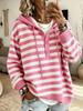 Korean Style Color Block Stripe Hooded Knit Pullover Sweater - Women's Slimming Versatile Age-Reducing Top for Fall/Winter.