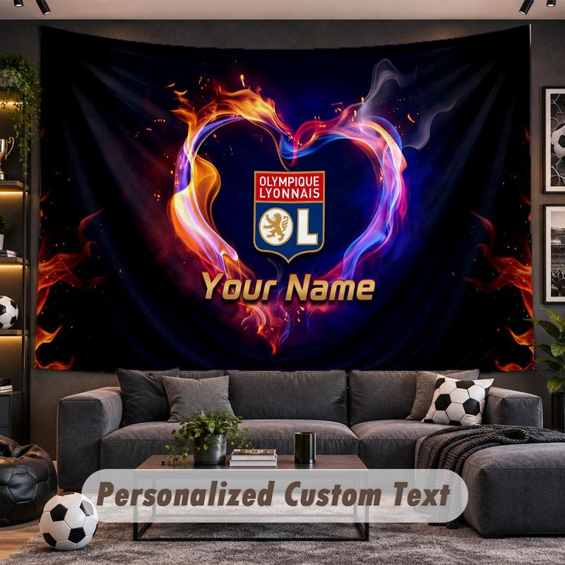 Wall Hanging Tapestry Custom NameLyon FC Pattern Personalized Printed Fabric Wall Decor