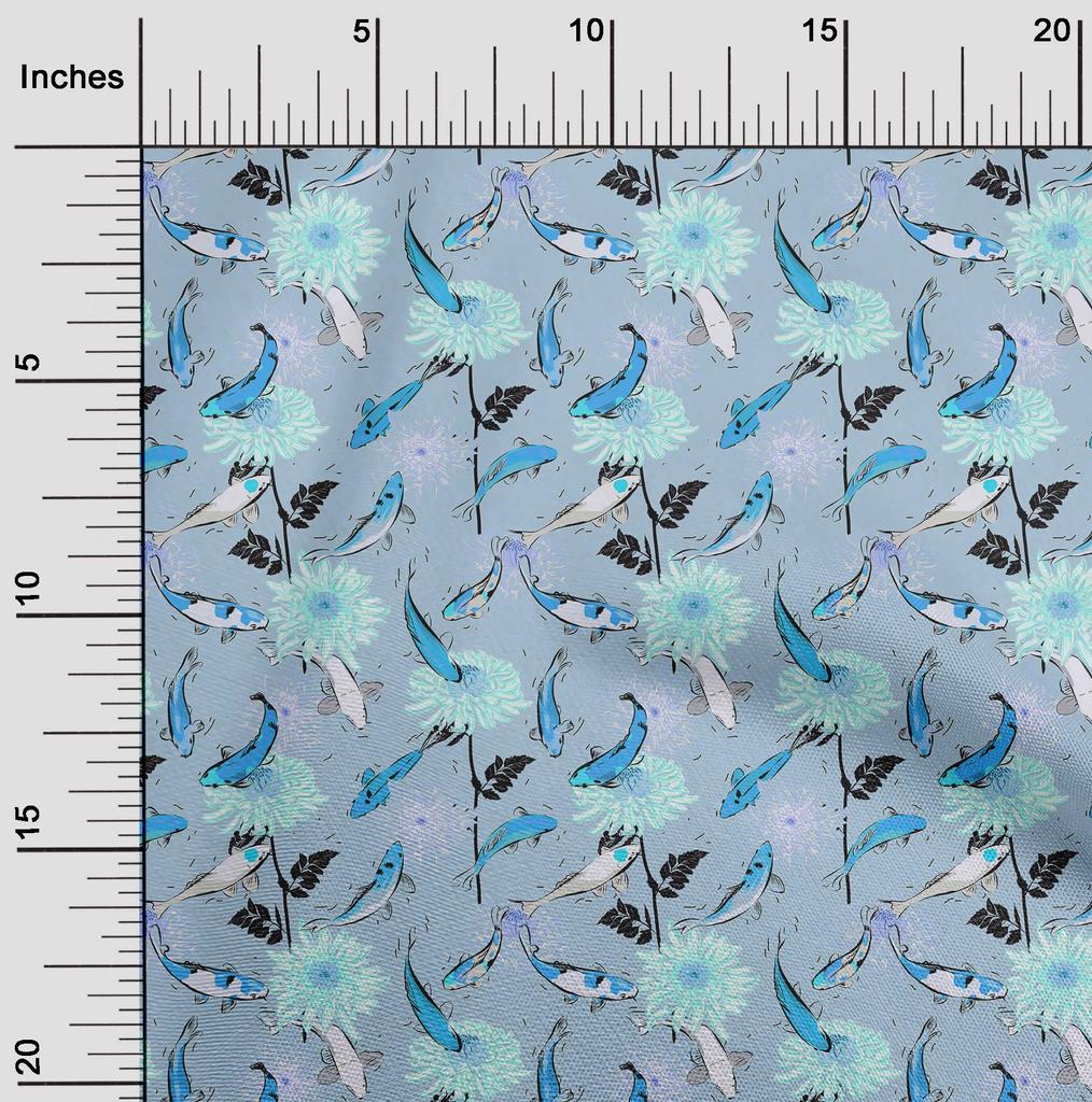 oneOone Cotton Flex Dusty Purple Fabric Asian Japanese Koi Fish with Floral Sewing Fabric by The Yard Printed DIY Clothing Sewing Supplies 40 Inch