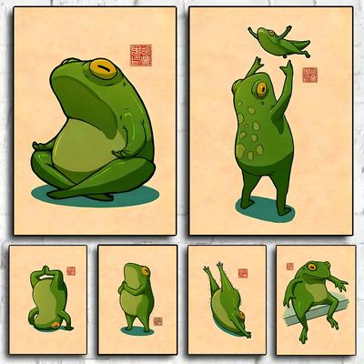 Retro Creative Green Frogs Funny Poster Print Canvas Painting Animal Wall Art For Modern Living Room Home Decoration