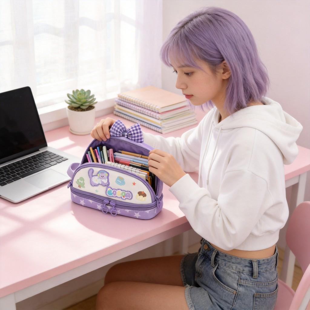 Girl Heart Handheld Pencil Case Large Capacity Portable Stationery Bag For School And Office Use