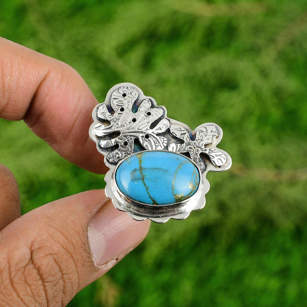 Oval Natural Copper Arizona Turquoise Sterling Silver Daughter Multi Stone Ring