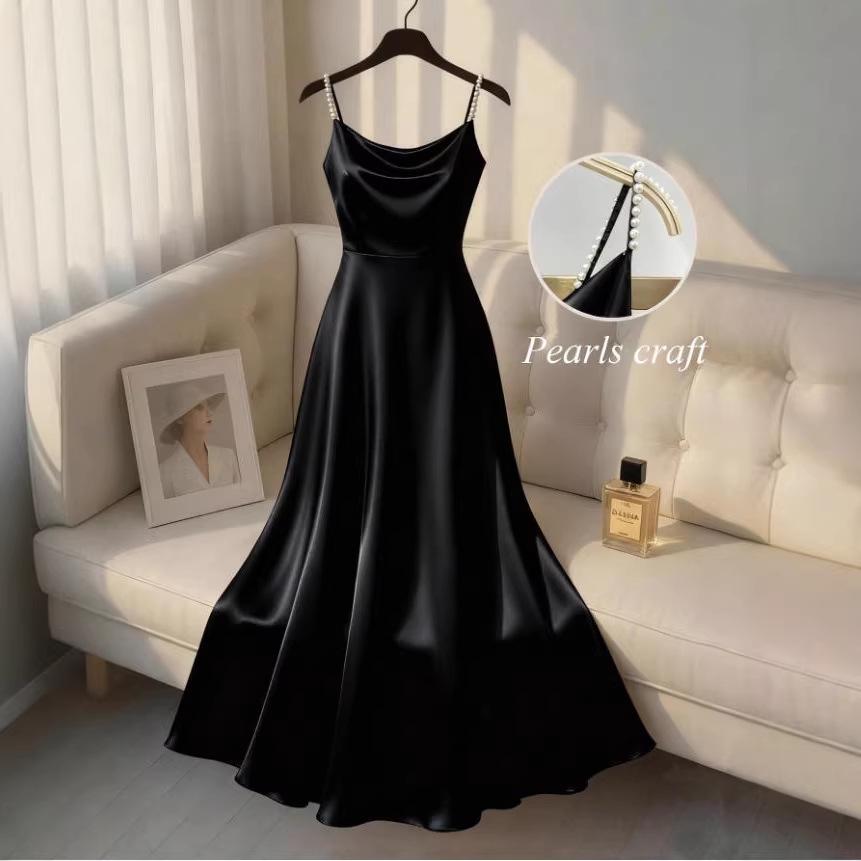 Elegant Beaded Waist-Cinched Satin Gold-Plated Formal Princess Long Dress, 2026 Style