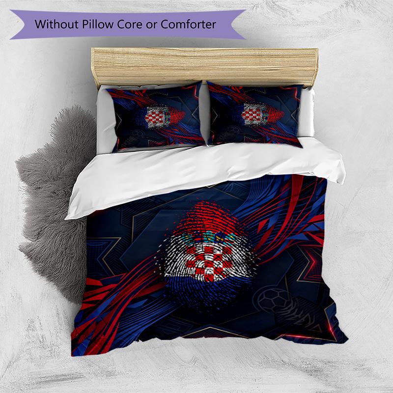 Croatia Football Printed Bedding 3 Piece Set Cozy Breathable Bed Cover Set as Housewarming Holiday Gift