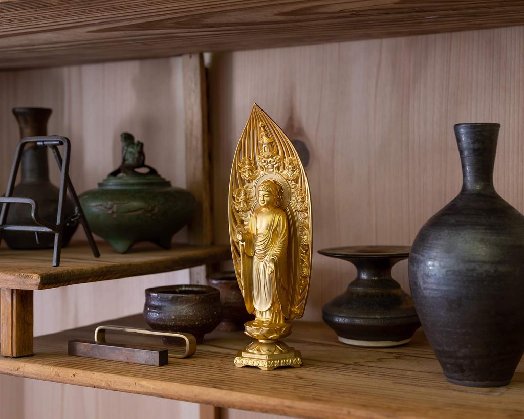 Amitabha Buddha 17cm Makita Original Takaoka Bronzeware Buddha Statue, Boat-Shaped, (Gold Plated/24K Gold), Sculptor Shuun, Model, "Jodo Sect,"