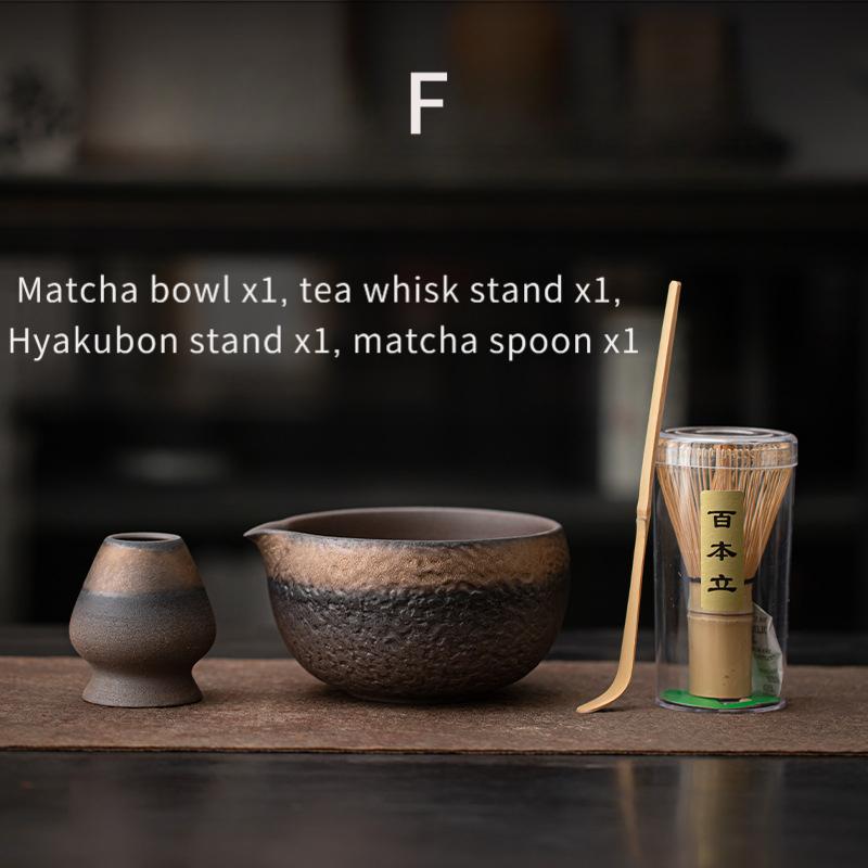 Japanese Style Gold-Plated Iron Glaze Matcha Set with Hundred-Book Stand, Tea Whisk Stand, Matcha Bowl, Song Dynasty Tea Ceremony Utensils