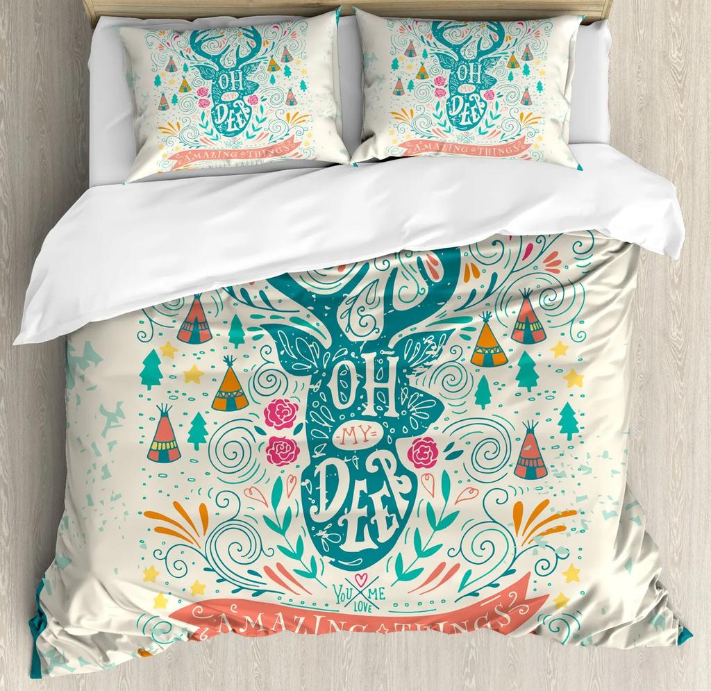 Antler King Queen Duvet Cover Whitetail Deer Bedding Set Wild Fawn Quilt Cover Countryside Rural Animal Brown Comforter Cover
