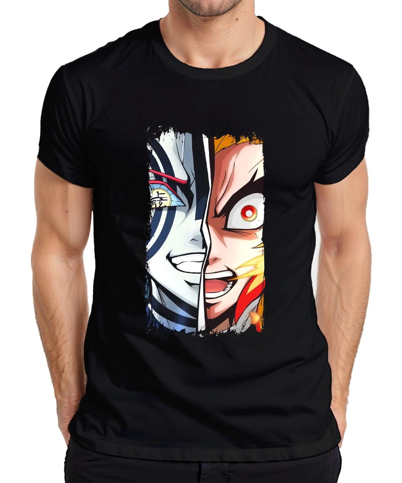 Rengoku Akaza Halbgesicht Feuer Dämon Anime Vintage Anime Manga Herren T-Shirt L