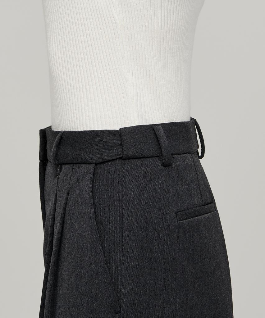 MUSINSA STANDARD WOMAN Women'S Heavyweight Fleece-Lined High-Waisted Wide Hidden Elastic Waist Slacks [Charcoal Gray]