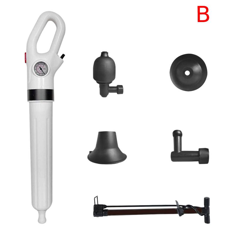 Toilet High Air Pressure Inflator Plunger Pump Kits Tool Pneumatic Dredger with 4 Heads Detachable Toilet Plunger Clog Remover