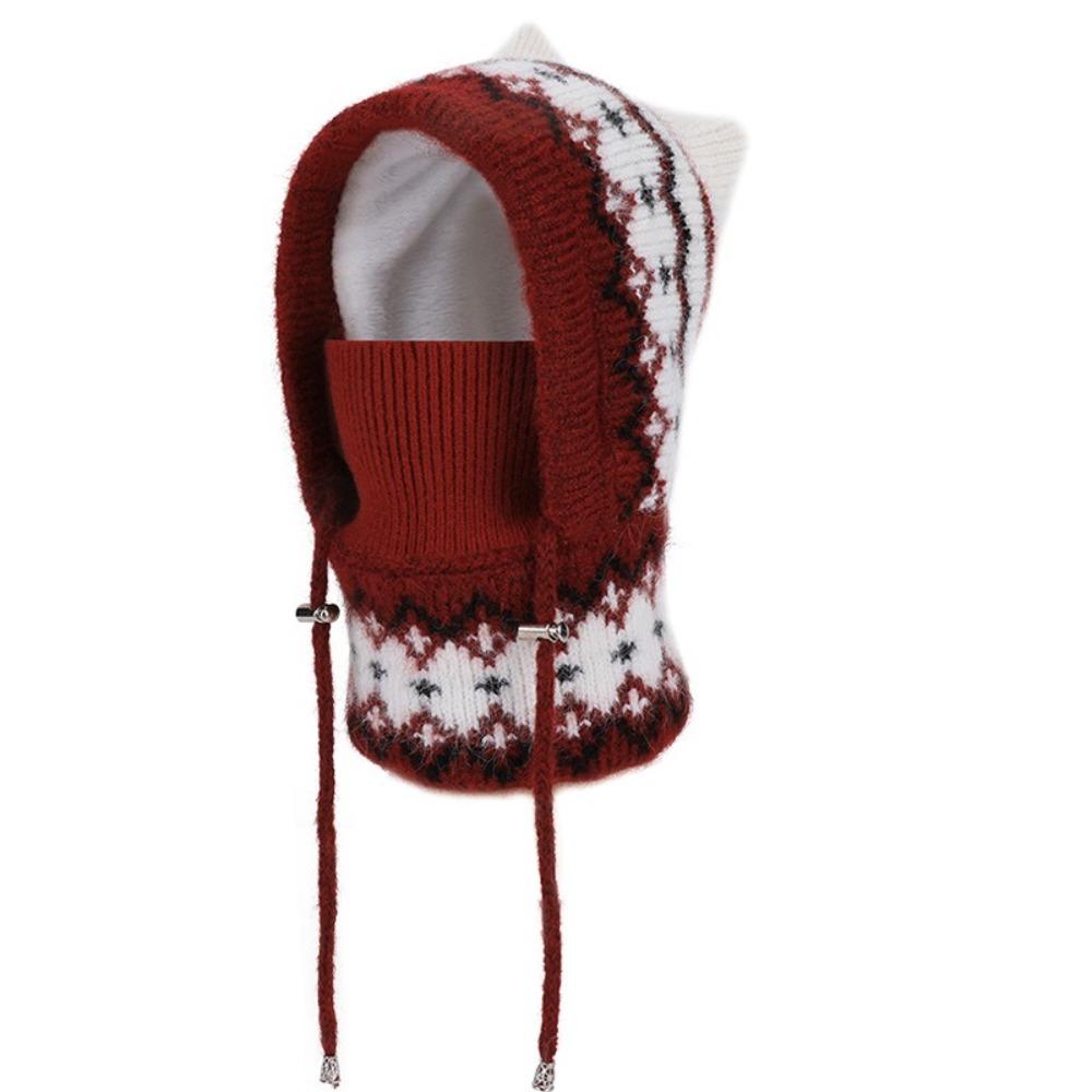 Integrated Warmth Knitted Beanie Hat Knitted Hooded Cap Cute Winter Hat with Scarf  Outdoor Sports