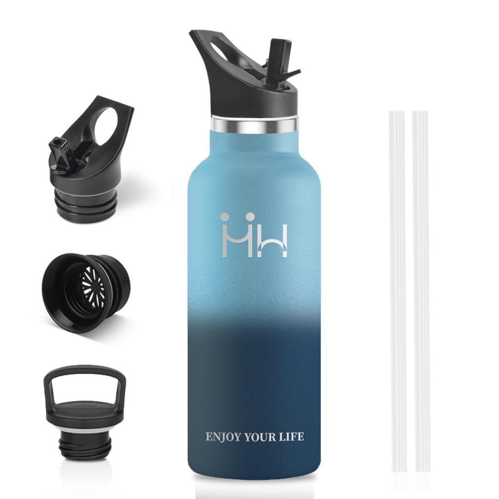 Vidory 500ml Stainless Steel Water Bottle, Insulated, Cold, and Carbonated, Easy To Fill with Ice, Straw Included, Leak-Proof, Wide Mouth, Easy To