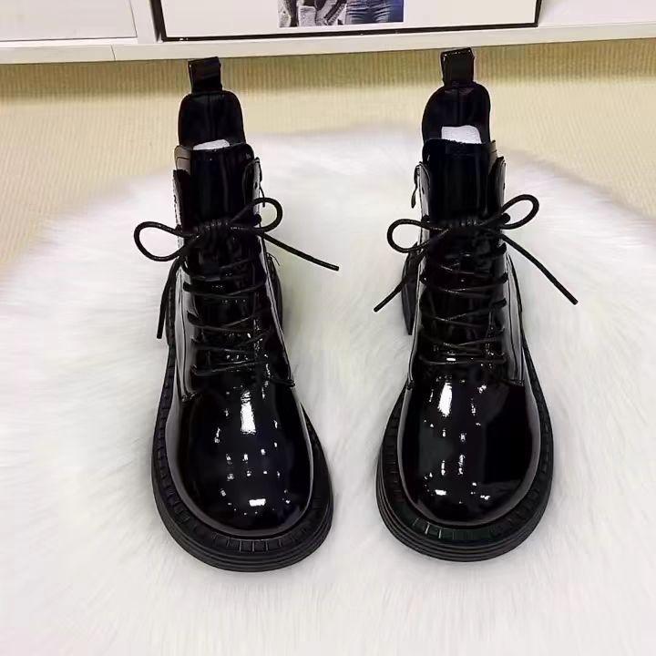 2025 Retro Thick-Soled Women's Patent Leather Martin Boots - Autumn/Winter Fashionable Cotton British Style Short Boots