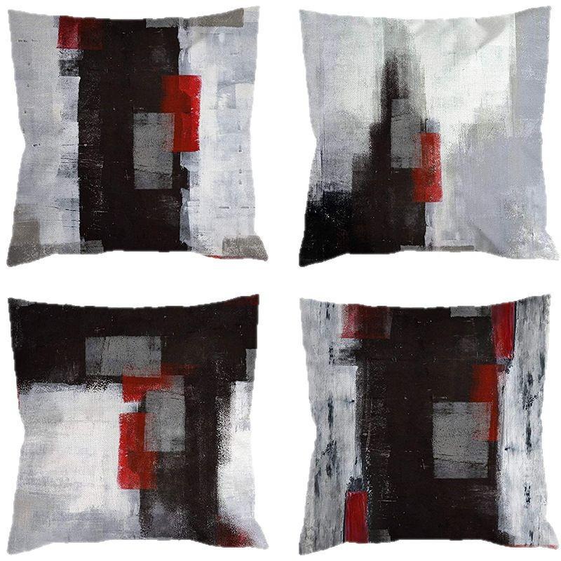Popular Simple Geometric Abstract Red Black Striped Sofa Cushion Pillow Case Home Removable Washable