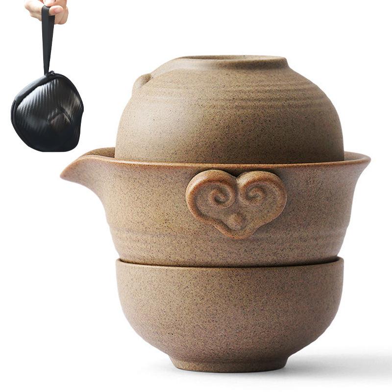 Chinese Kung Fu Tea Set 1 Teapot 2 Teacups Travel Ceramic Pottery Tea Cups for Teaware Outdoor Tea Cups of Tea Ceremony