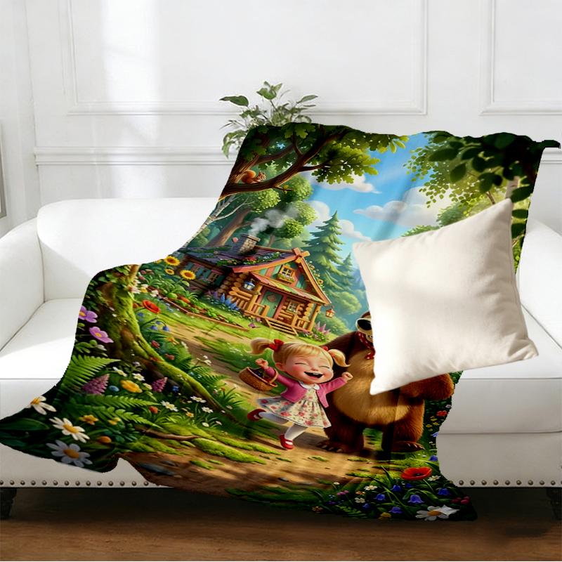 Masha and The Bear Print Blanket - Soft & Comfortable, for Bedroom, Travel, Sofa, Home Decoration - Birthday Christmas Gift for Friend
