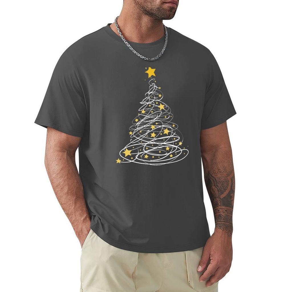 Golden Christmas Tree Pen Art Stars Cute Xmas Lover Gift T-Shirt Tees Anime Figures Summer Clothes Shirts Men