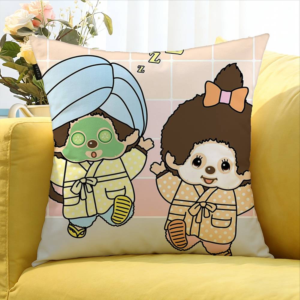 Cute M-Monchhichi Various Sizes Square Pillow Case For Car Home Bedchamber Decor