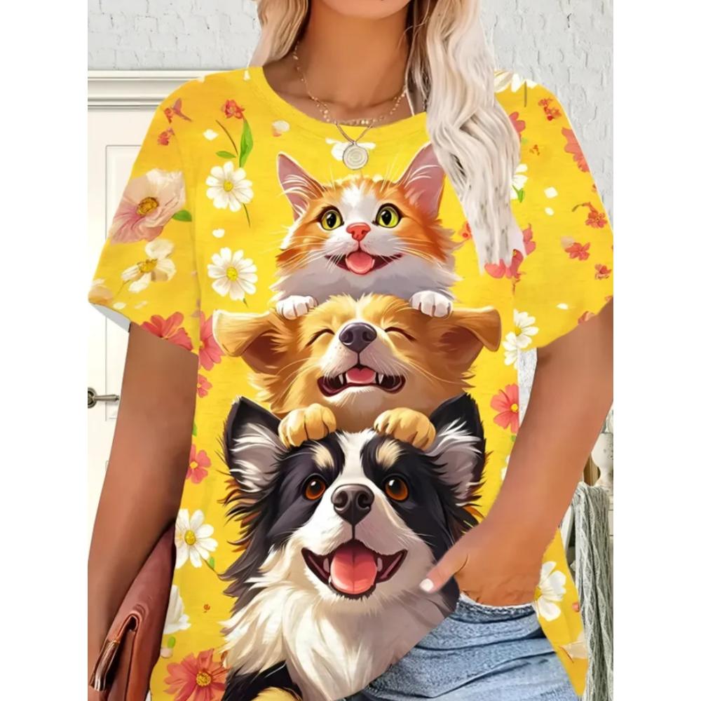 Summer Women s T-shirt Creative Fun Animal 3D Printed Short Sleeved T-shirt Fashionable Comfortable Soft Breathable Large Loose T-shirt S