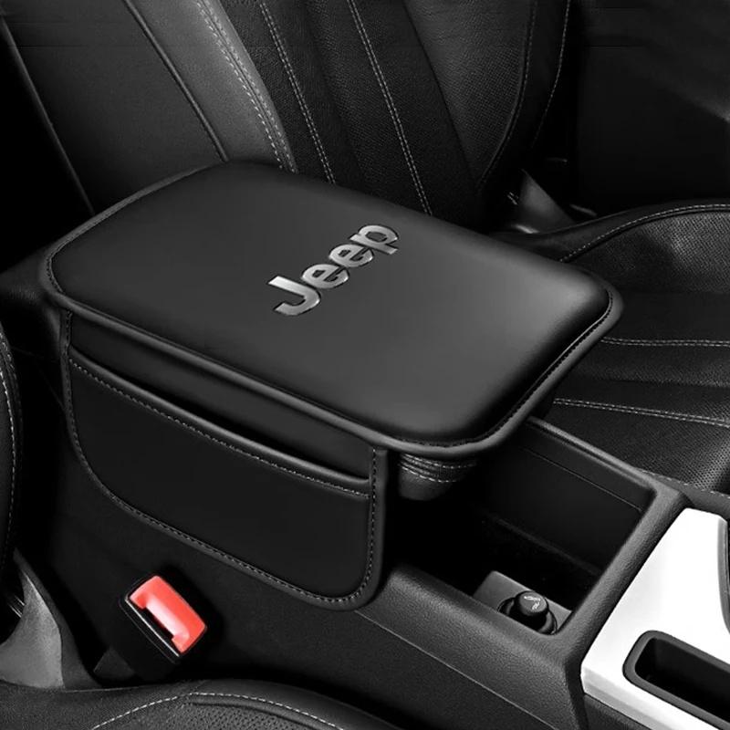 PU Leather Car Armrest Box Pad with Storage Bag for Jeep Renegade Wrangler JK JL Grand Center Console Protector Auto Accessories