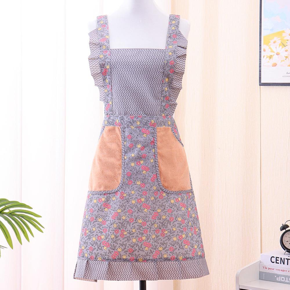 New Flower Kitchen Apron Breathable Cotton Cooking Smock Wear-resistant Korean Style Chef Apron for Women Girl
