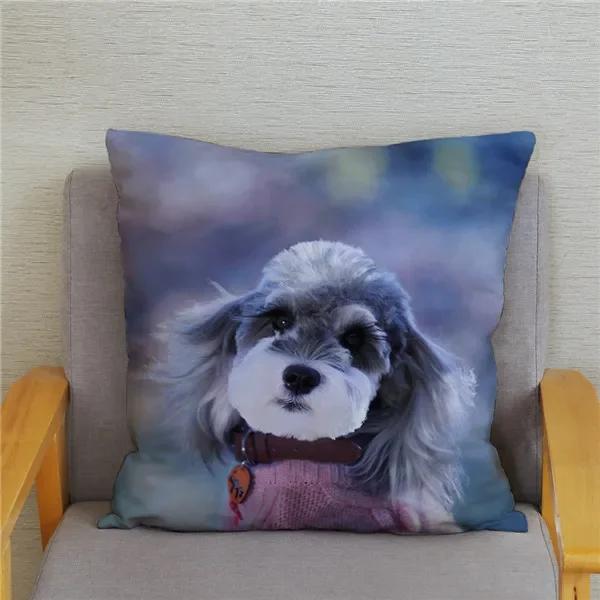 Home Bedroom Pillowcase Cute Schnauzer Print Cushion Cover Decor