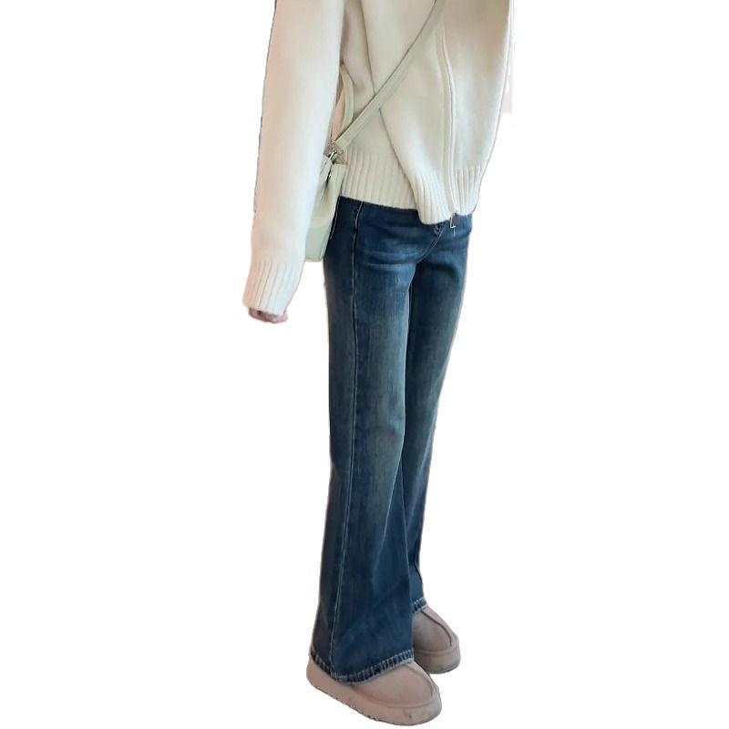 Deep Blue High-Waisted Micro-Flare Slimming Jeans for Women, 2025 Autumn