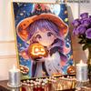 DIY Pearl Painting Canvas Witch Halloween Design Frameless 3D Bead Art Relaxing Craft for Living Room Decor