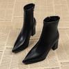 Autumn Winter Vintage Pointed Toe Women Ankle Boots Sexy Thick Heels Shoes Street Style Banquet Party Dress Short Botas Mujer