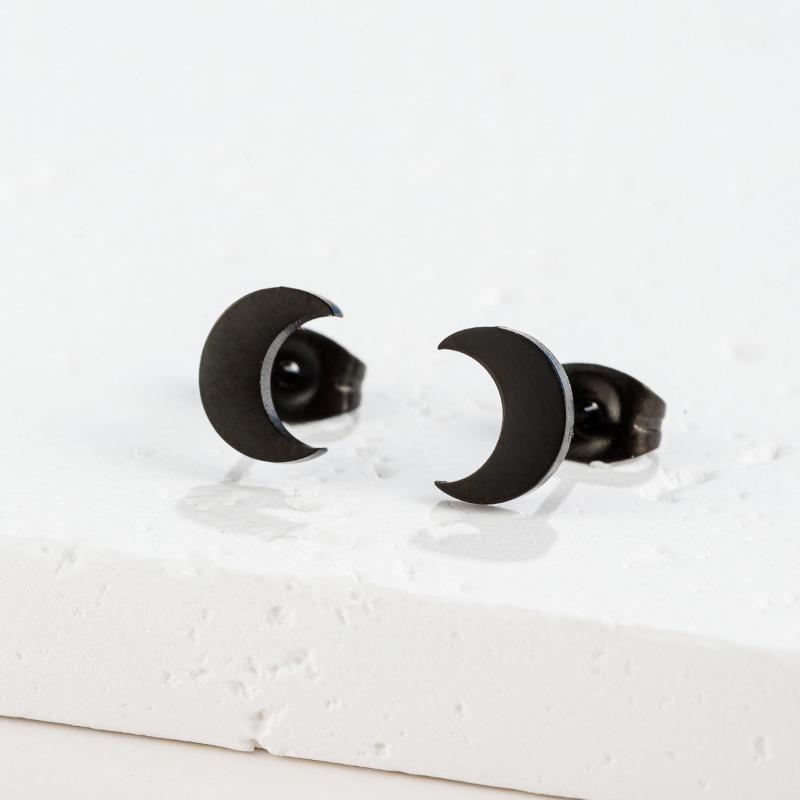 Women Matte Gold Crescent Moon Shape Minimalist Stud Earrings