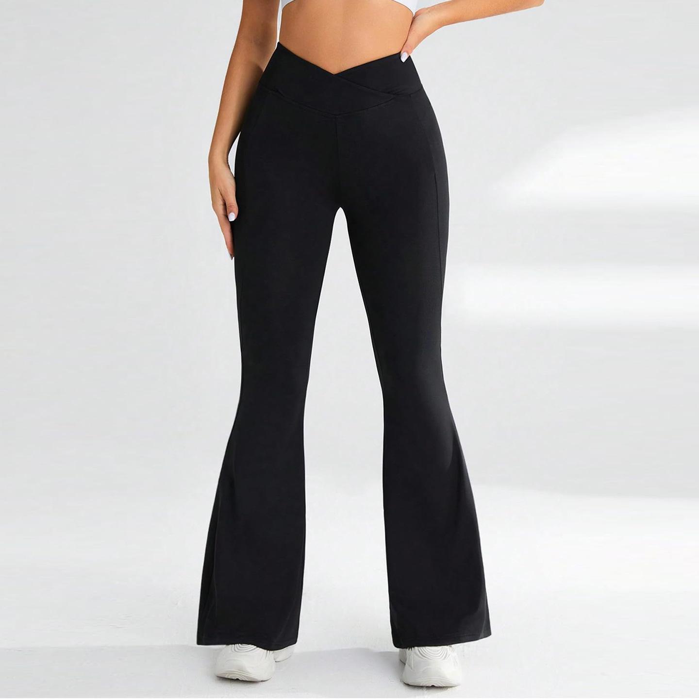 

European and American popular V-waist cross long yoga pants high-intensity training horn outdoor sports fitness wide-leg pants S size below 60kg