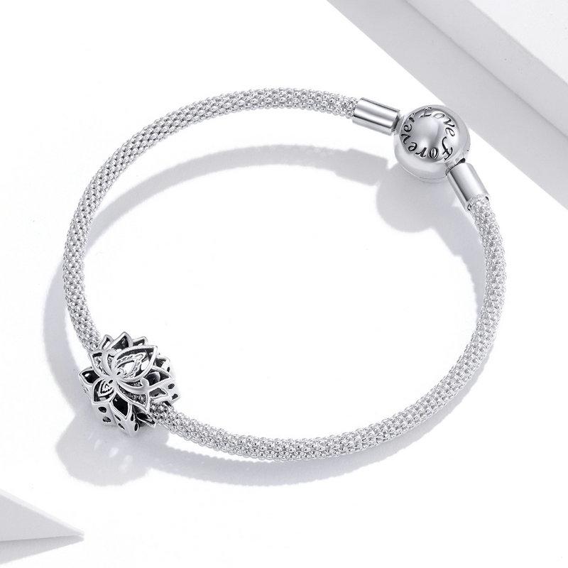 Bamoer 925 Sterling Silver Blooming Lotus Charm Bead for Original 3mm Bracelets & Necklaces, Women Unique Elegant Temperament Jewelry