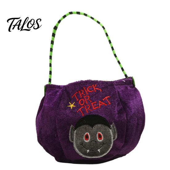 Halloween Süßes oder Saures Eimer, 9,8x5,9 Zoll Kürbis Hexe Schwarze Katze Plüsch Tragetasche, Weicher Süßigkeitenkorb mit Griff für Halloween Party Mitgebsel