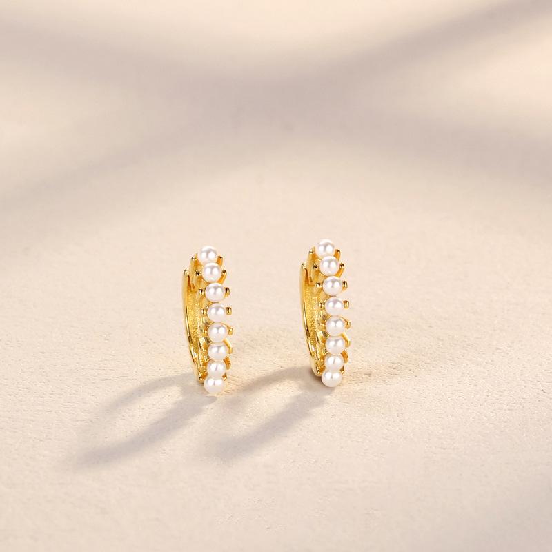 S925 Sterling Silver Pearl Earrings: French Retro Elegant Light Luxury 925 Silver золотой