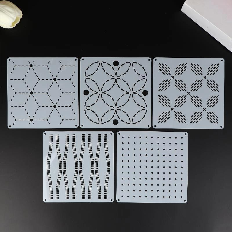 9/32Pcs Square Sashiko Embroidery Template DIY Geometric Patchwork Stencil Reusable PET Stencil Handmade Embroidery Handicraft