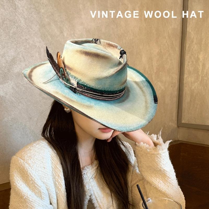 Wool Hat for Musical Festival Adult Winter Autumn Warm Hat Unisex Headwear Stage Show Roleplaying Props Hat Headwear