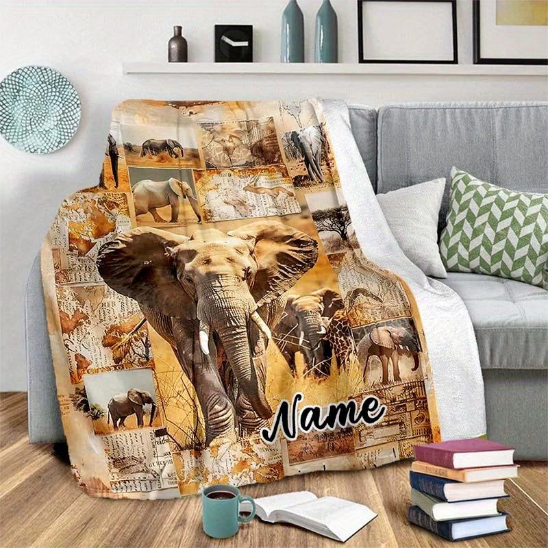 Elephant Herd Customize Your Name Blanket Warm Comfortable And Soft Blankets Are Suitable For Home Chairs Office Sofas Sofas Office Camping And Gifts
